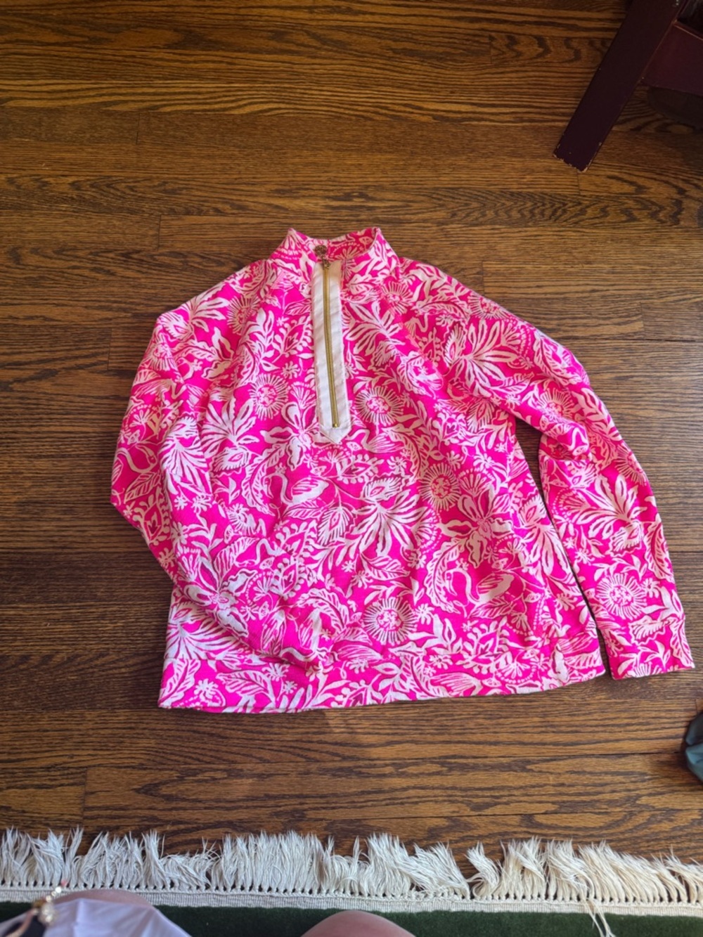 Lilly Pulitzer Pink Floral Pullover with Zip Trim